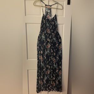 Beautiful, long, navy blue floral summer dress